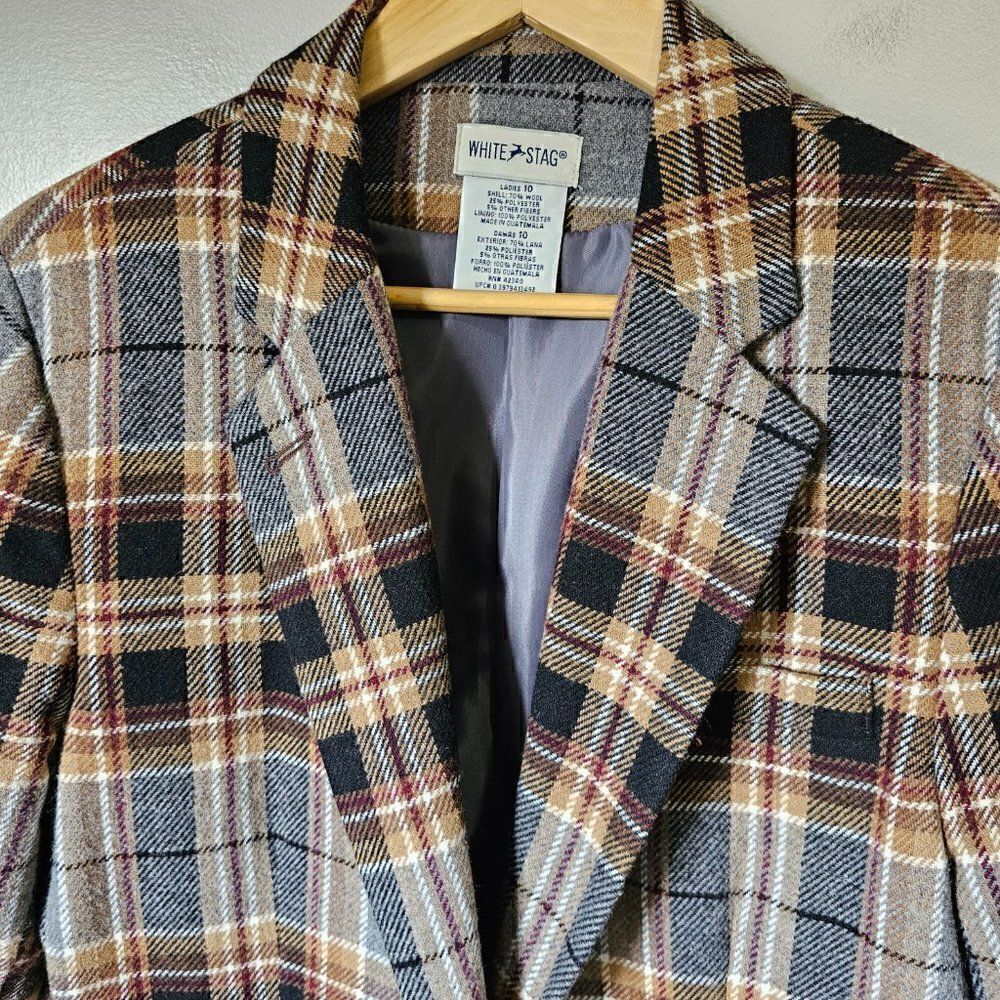 EUC VINTAGE WHITE STAG PLAID WOOL BLEND BLAZER JACKET SIZE 10 / M - Picture 9 of 15